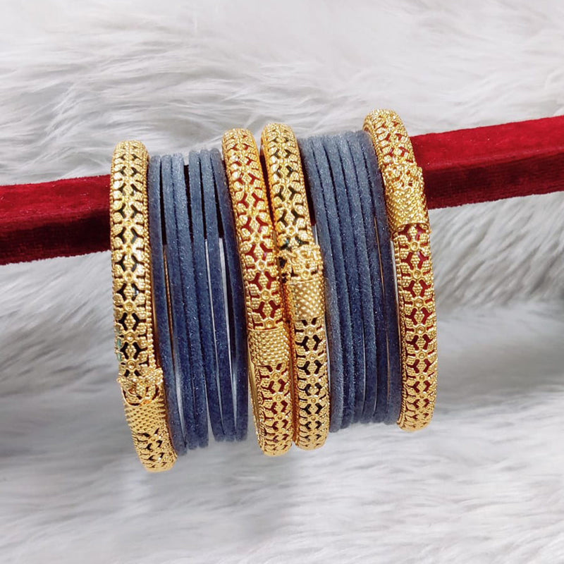 Pooja Bangles Gold Plated Velvet Bangle Set