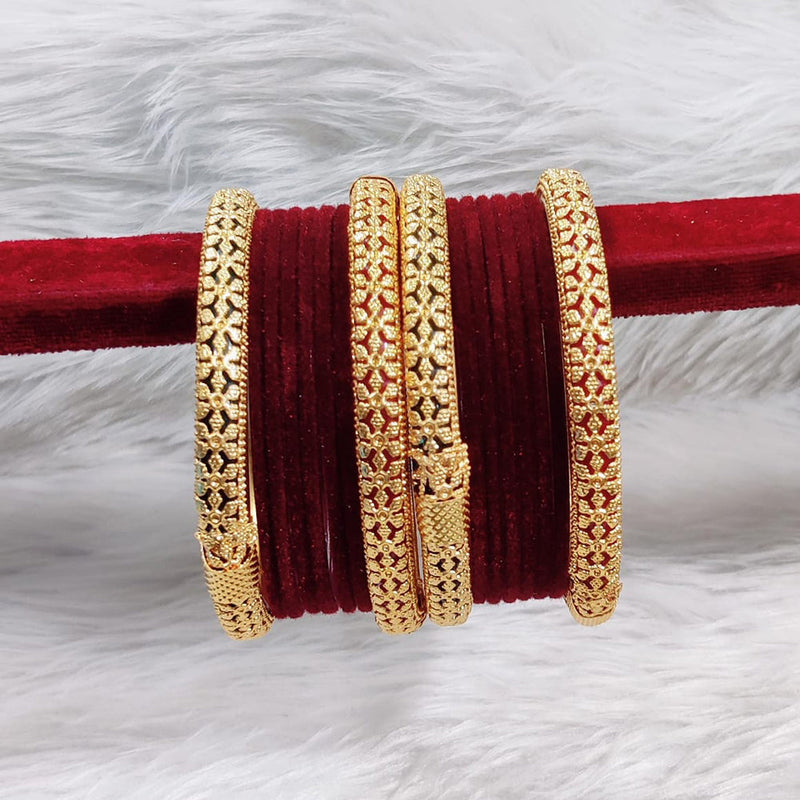 Pooja Bangles Gold Plated Velvet Bangle Set