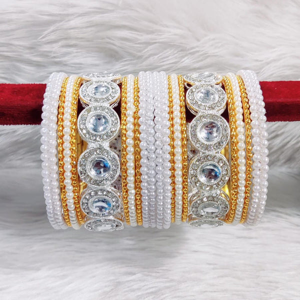 Pooja Bangles 2 Tone Austrian Stone Pearls Bangles Set