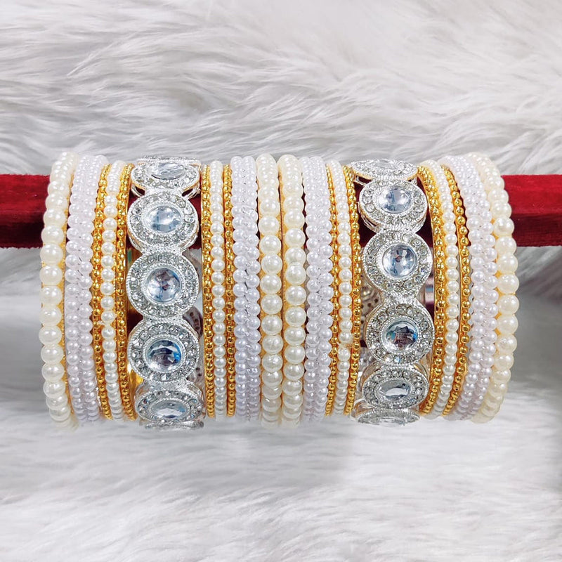 Pooja Bangles 2 Tone Austrian Stone Pearls Bangles Set