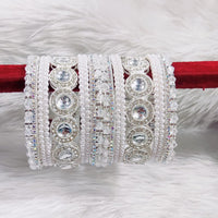 Pooja Bangles Silver Plated Austrian Stone And Pearls Bangles Set