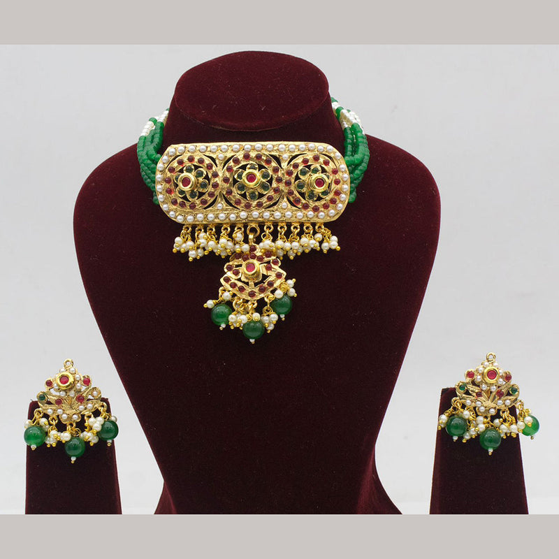 Pooja Bangles Gold Plated Pearl Choker Necklace Set