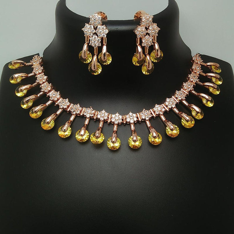 Pooja Bangles Rose Gold Plated Austrian Stone Necklace Set