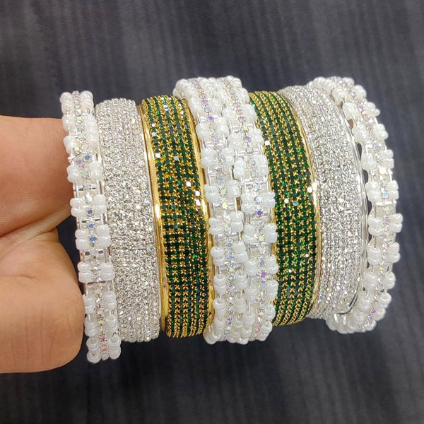 Pooja Bangles Silver Plated Austrian Stone Bangles Set