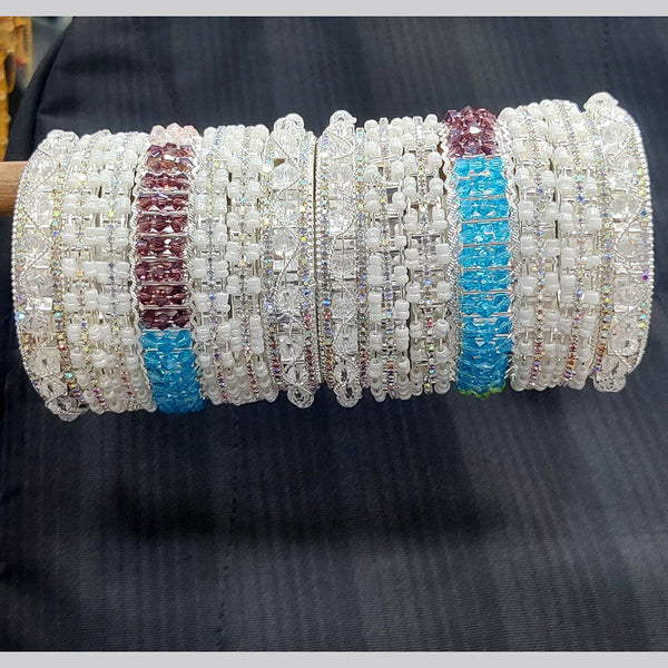 Pooja Bangles Silver Plated Austrian Stone Bangles Set