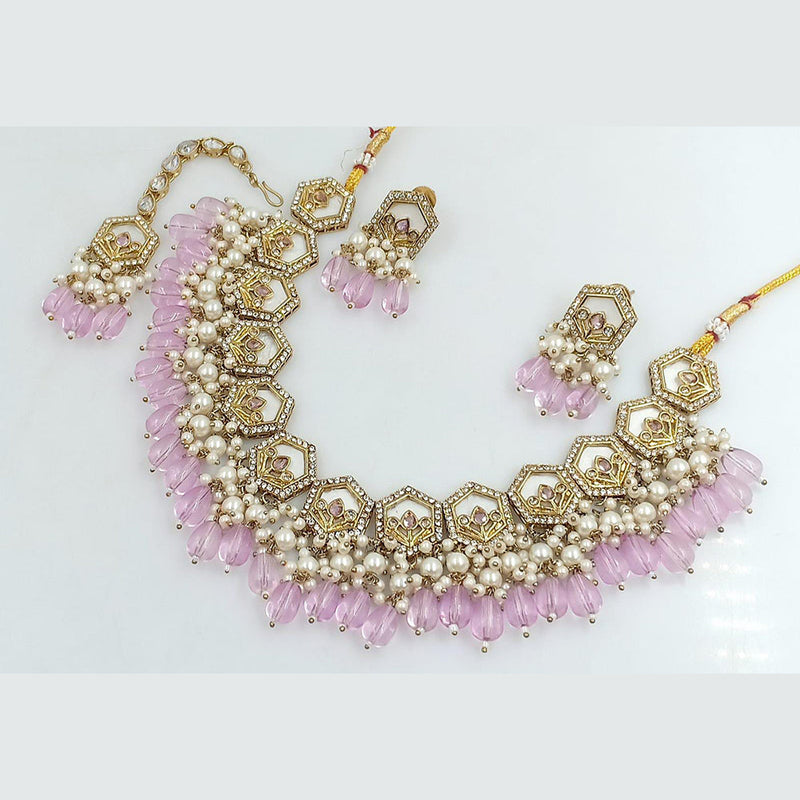 Pooja Bangles Gold Plated Austrian Stone Beads and Pearl Necklace Set