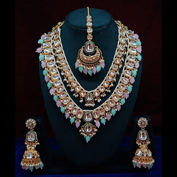 Pooja Bangles Gold Plated Kundan and Beads Necklace Set