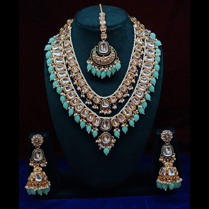 Pooja Bangles Gold Plated Kundan and Beads Necklace Set