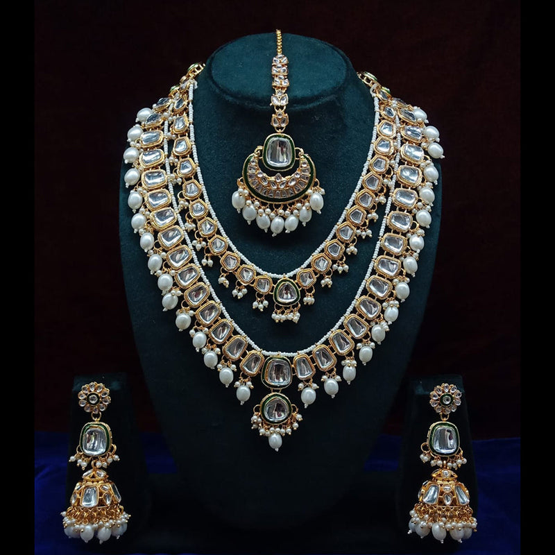 Pooja Bangles Gold Plated Kundan and Beads Necklace Set