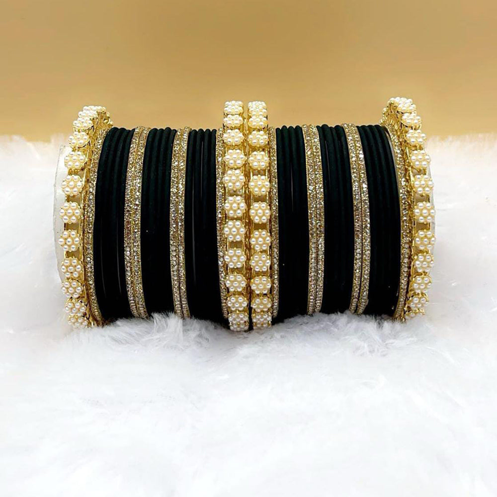 Pooja Bangles Gold Plated Austrian Stone Pearl Bangle Set