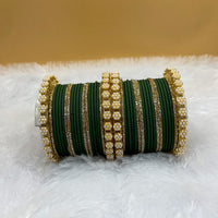 Pooja Bangles Gold Plated Austrian Stone Pearl Bangle Set