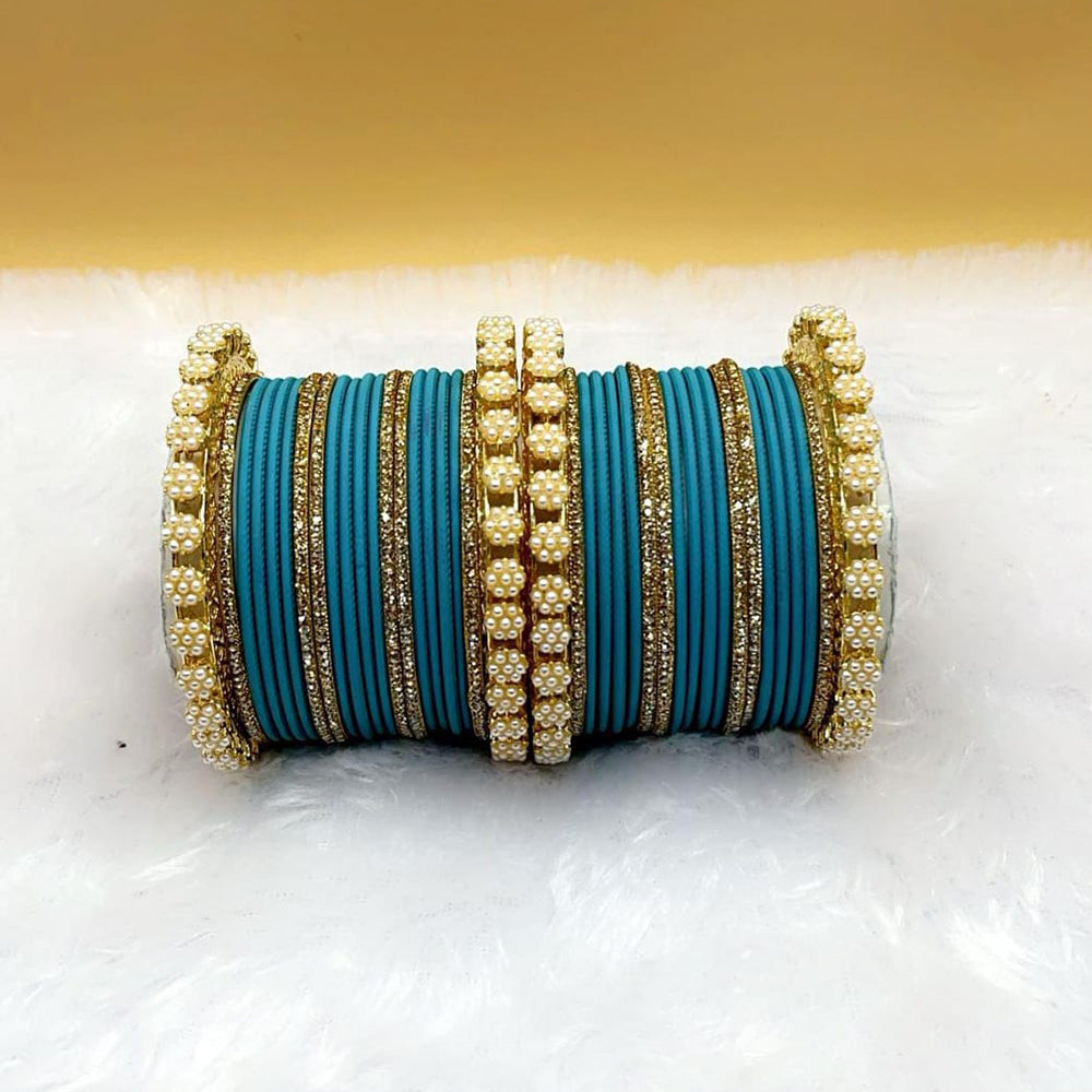 Pooja Bangles Gold Plated Austrian Stone Pearl Bangle Set