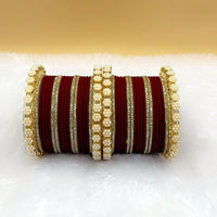 Pooja Bangles Gold Plated Austrian Stone Pearl Bangle Set