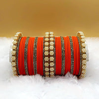 Pooja Bangles Gold Plated Austrian Stone Pearl Bangle Set