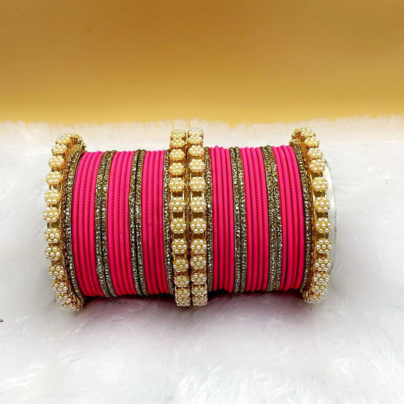 Pooja Bangles Gold Plated Austrian Stone Pearl Bangle Set