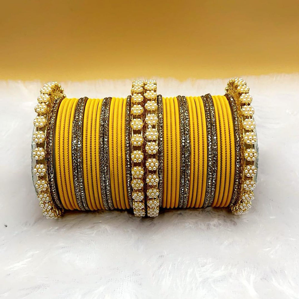 Pooja Bangles Gold Plated Austrian Stone Pearl Bangle Set