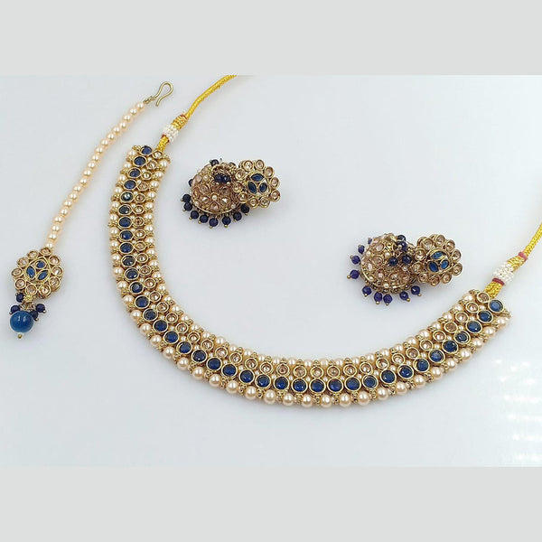 Pooja Bangles Gold Plated Austrian Stone and Pearl Necklace Set