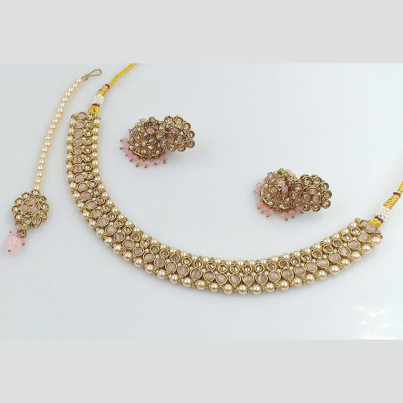 Pooja Bangles Gold Plated Austrian Stone and Pearl Necklace Set