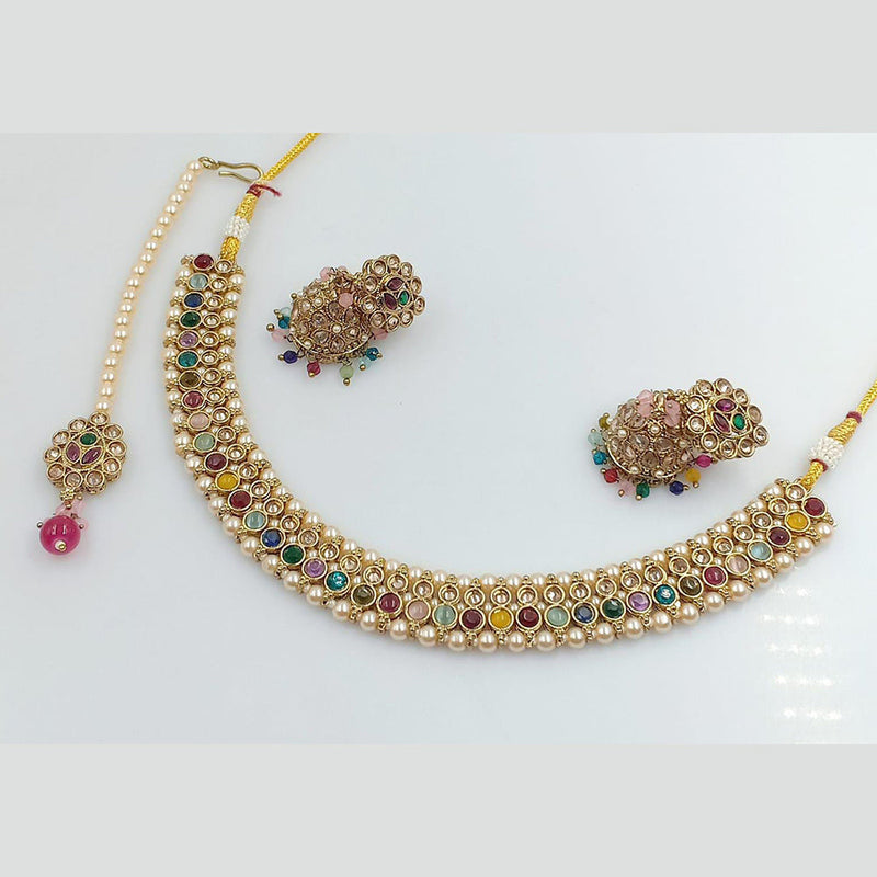 Pooja Bangles Gold Plated Austrian Stone and Pearl Necklace Set