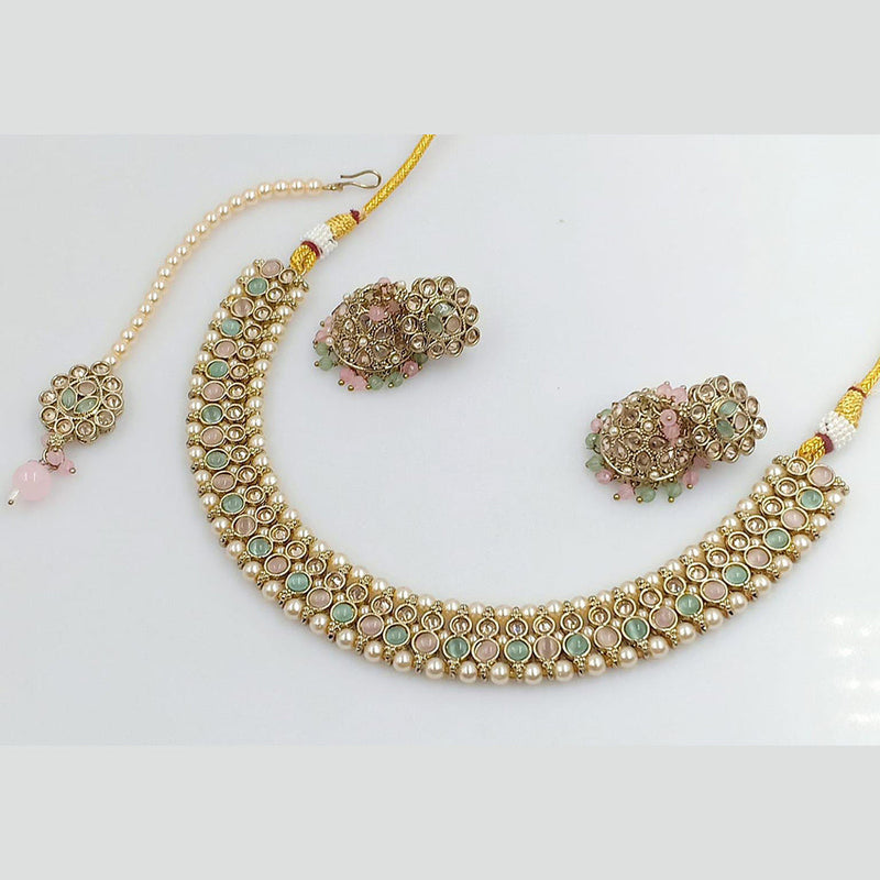 Pooja Bangles Gold Plated Austrian Stone and Pearl Necklace Set