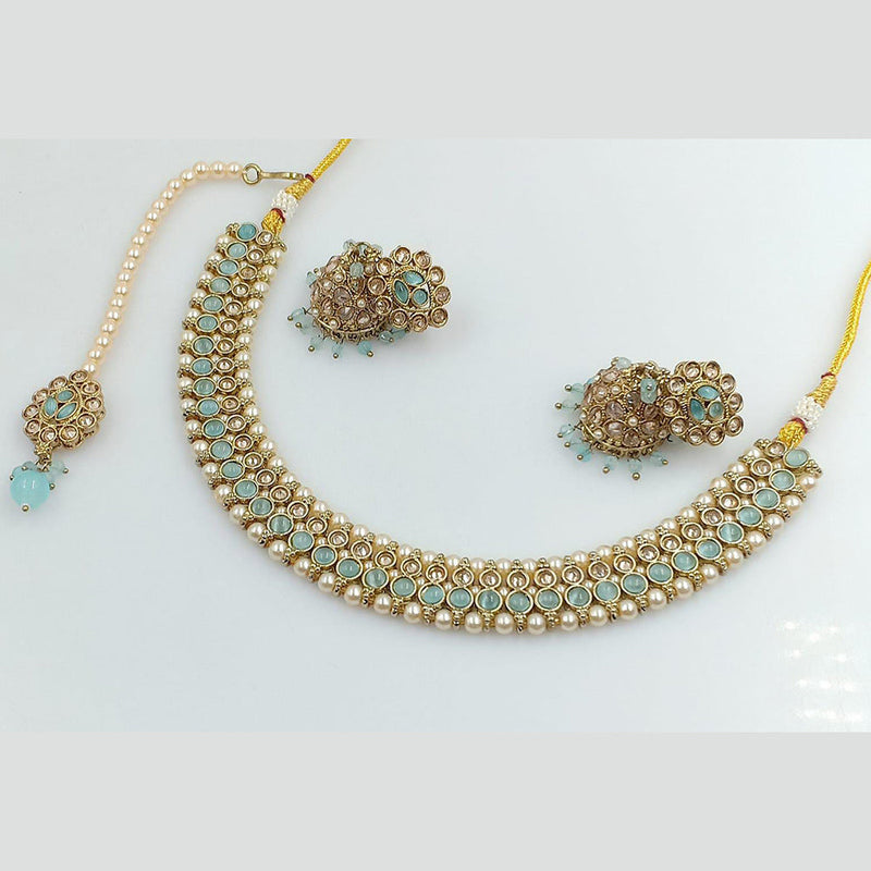 Pooja Bangles Gold Plated Austrian Stone and Pearl Necklace Set