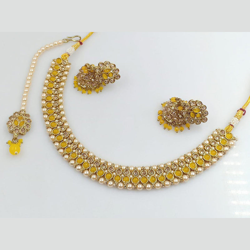 Pooja Bangles Gold Plated Austrian Stone and Pearl Necklace Set