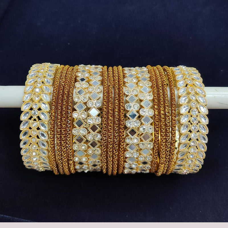 Pooja Bangles Gold Plated Kundan And Mirror  Bangle Set