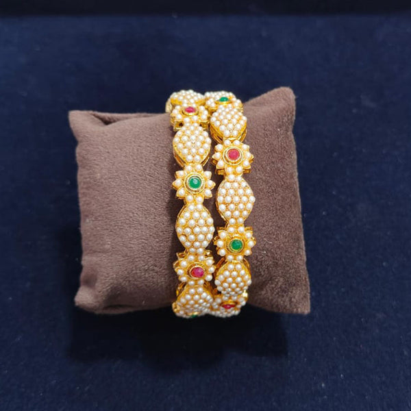 Pooja Bangles Gold Plated Crystal Stone And Pearls Bangles Set