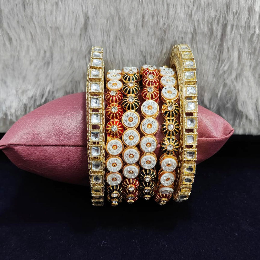 Pooja Bangles Gold Plated Austrian Stone And Meenakari Bangles Set