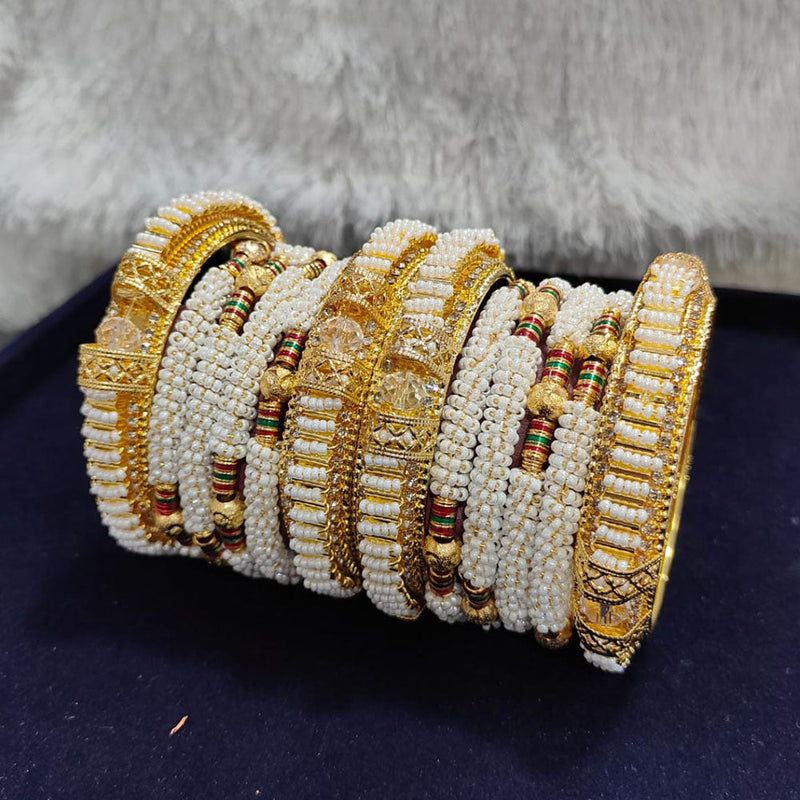 Pooja Bangles Gold Plated Austrian Stone Pearls Bangles Set