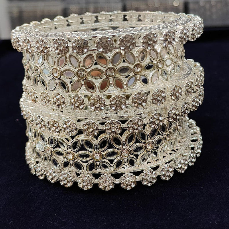 Pooja Bangles Silver Plated Austrian Stone And Mirror Bangles Set