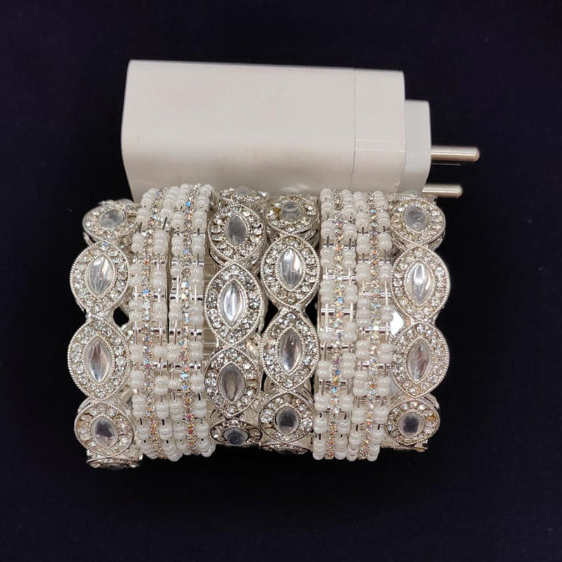 Pooja Bangles Silver Plated Austrian Stone And Pearls Bangles Set