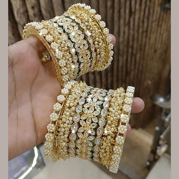 Pooja Bangles Gold Plated Kundan Stone And Pearls Bangles Set