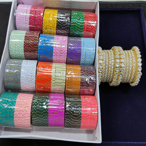 Pooja Bangles Gold Plated Metal Bangles Set (Assorted Color )