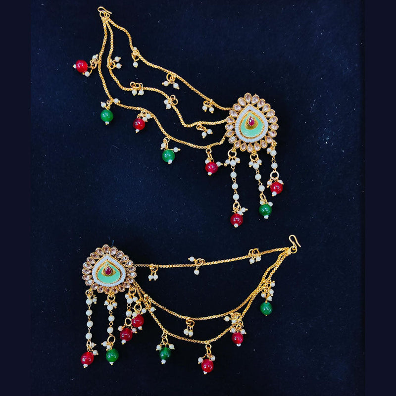 Pooja Bangles Gold Plated Crystal Stone Kan Chain Earrings