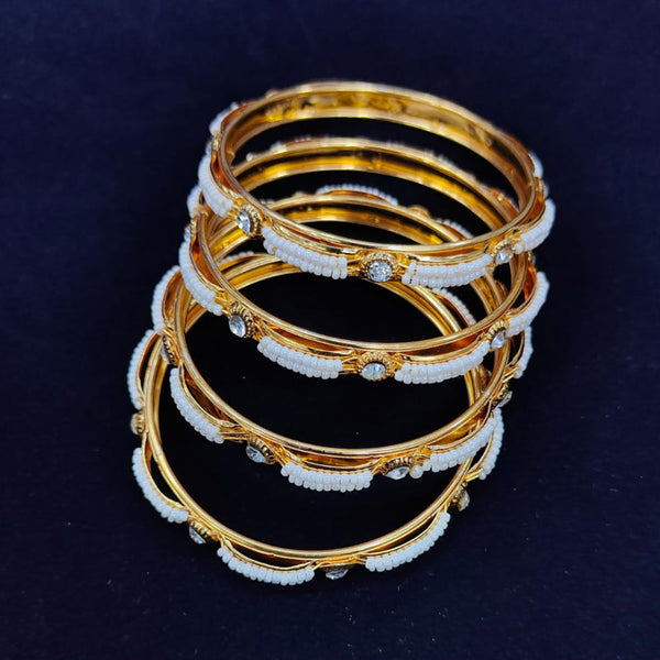 Pooja Bangles Gold Plated Austrian Stone And Pearls Bangles  Set