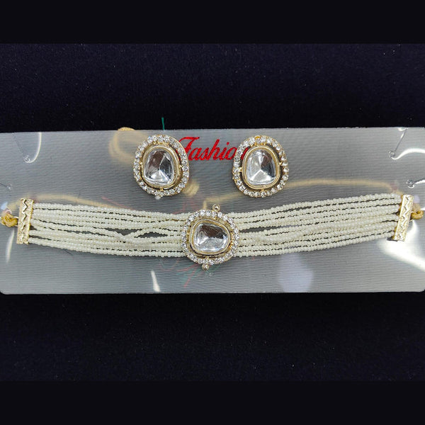 Pooja Bangles Gold Plated Kundan Stone And Pearls Choker Necklace set  ( 1 Piece Only )