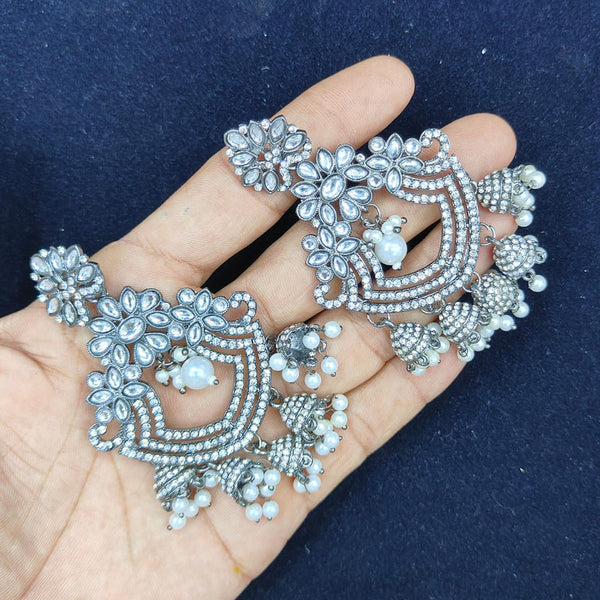 Pooja Bangles Silver Plated Kundan Stone And Pearls Earrings