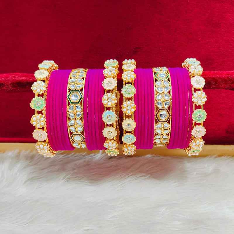 Pooja Bangles Gold Plated Kundan Stone And Velvet Bangles Set