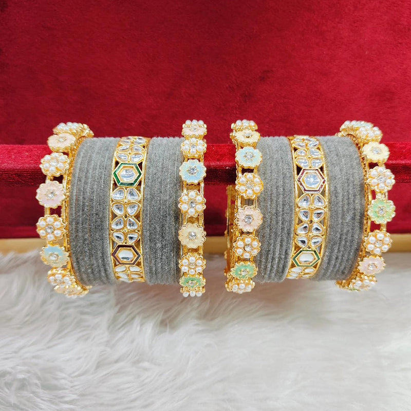 Pooja Bangles Gold Plated Kundan Stone And Velvet Bangles Set