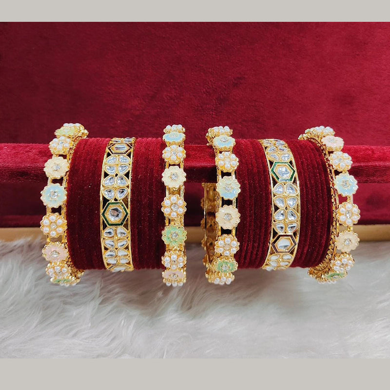 Pooja Bangles Gold Plated Kundan Stone And Velvet Bangles Set