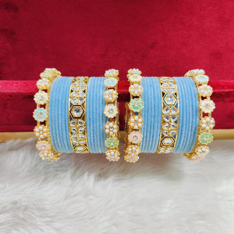 Pooja Bangles Gold Plated Kundan Stone And Velvet Bangles Set