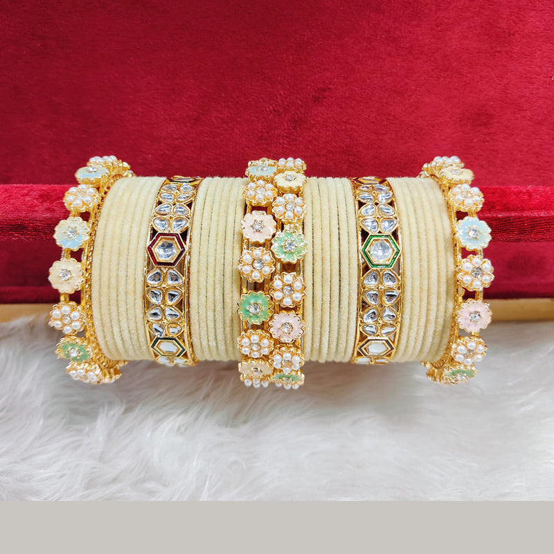 Pooja Bangles Gold Plated Kundan Stone And Velvet Bangles Set