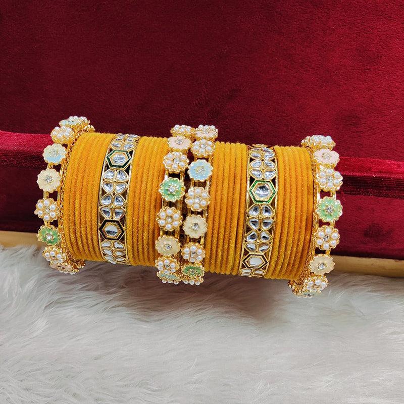 Pooja Bangles Gold Plated Kundan Stone And Velvet Bangles Set