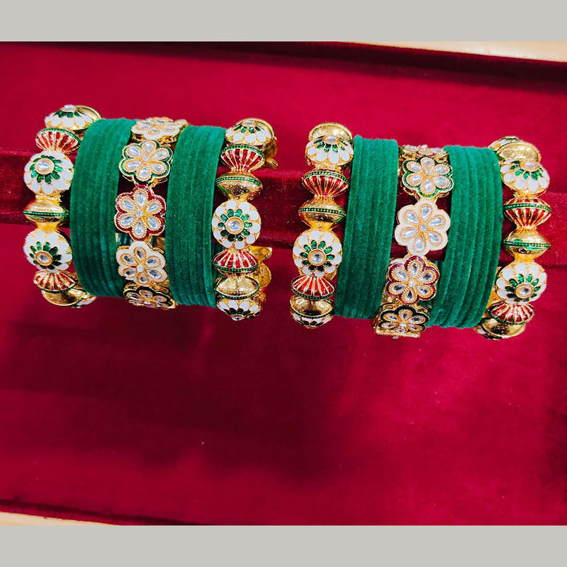 Pooja Bangles Gold Plated Kundan Stone And Velvet Bangles Set