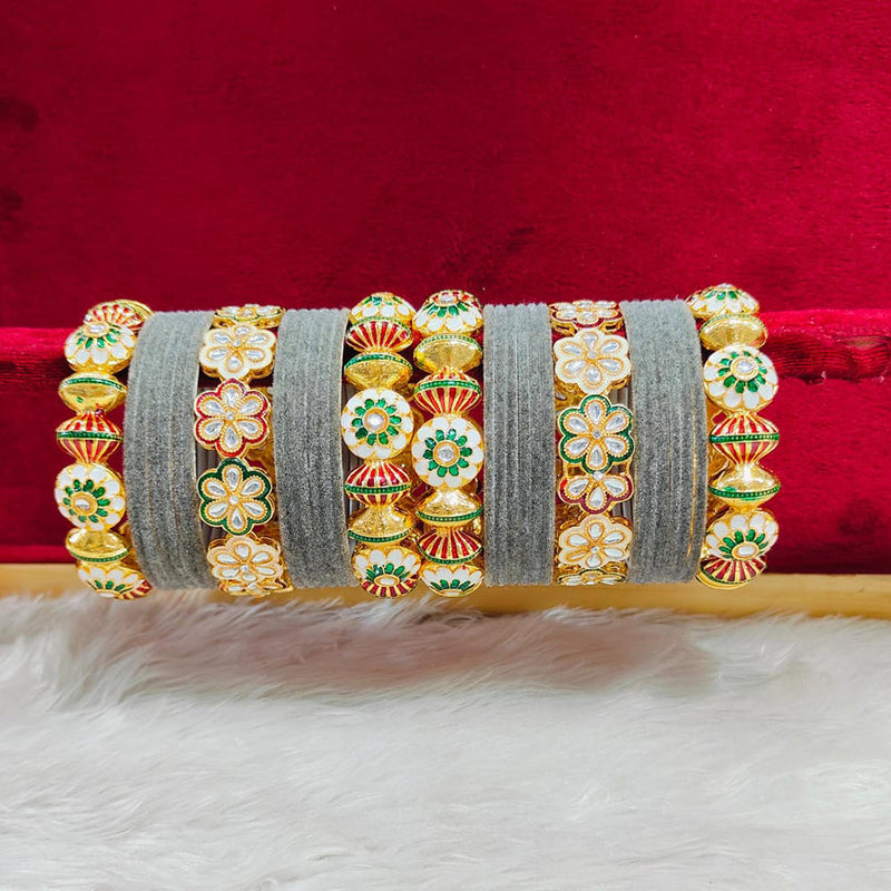 Pooja Bangles Gold Plated Kundan Stone And Velvet Bangles Set