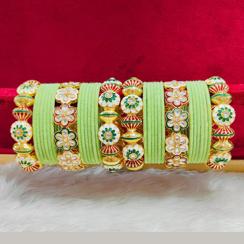 Pooja Bangles Gold Plated Kundan Stone And Velvet Bangles Set