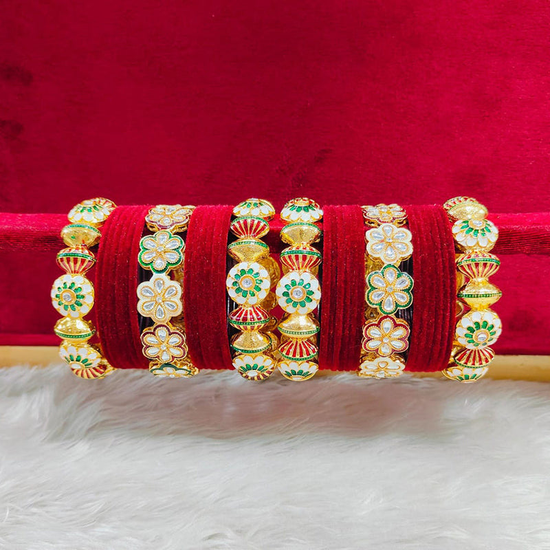 Pooja Bangles Gold Plated Kundan Stone And Velvet Bangles Set