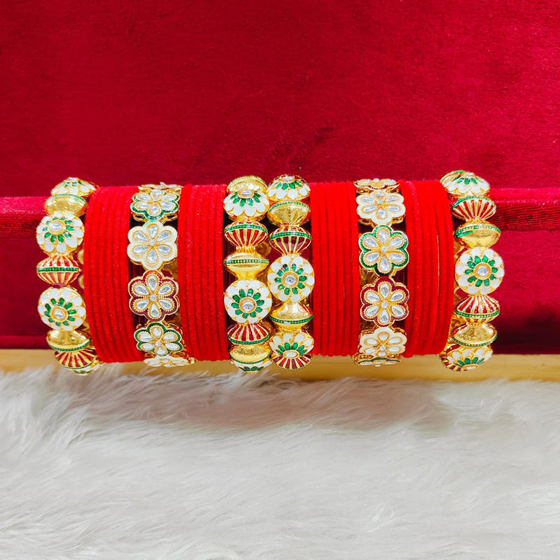 Pooja Bangles Gold Plated Kundan Stone And Velvet Bangles Set