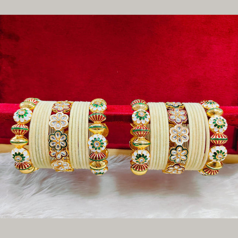 Pooja Bangles Gold Plated Kundan Stone And Velvet Bangles Set